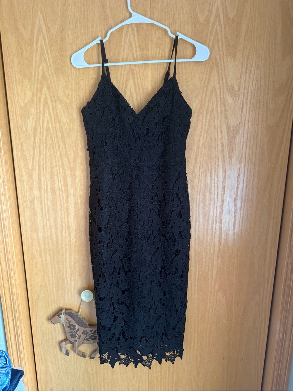 Black Lace Midi Slip Dress with Spaghetti Straps